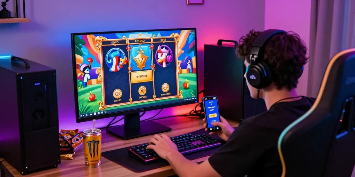Player enjoying deposit pulsa tanpa potongan games in an engaging online gaming setup with vibrant atmosphere.