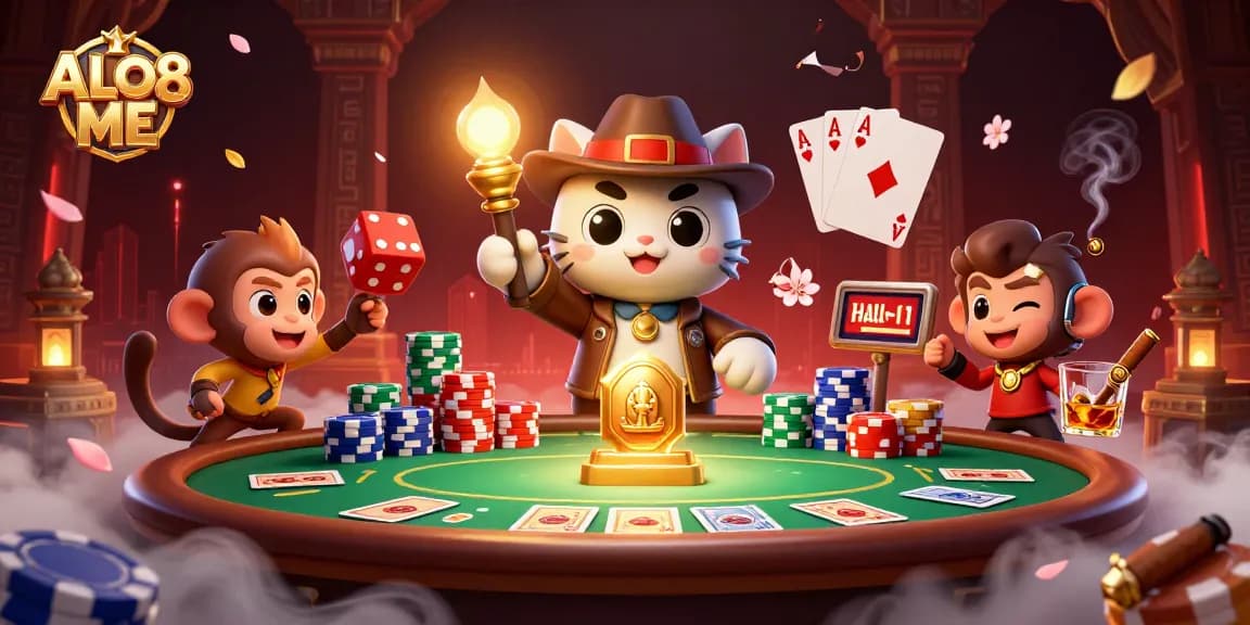 Experience excitement with ALO8 ME as the adventurous cat and monkey discover casino treasures.