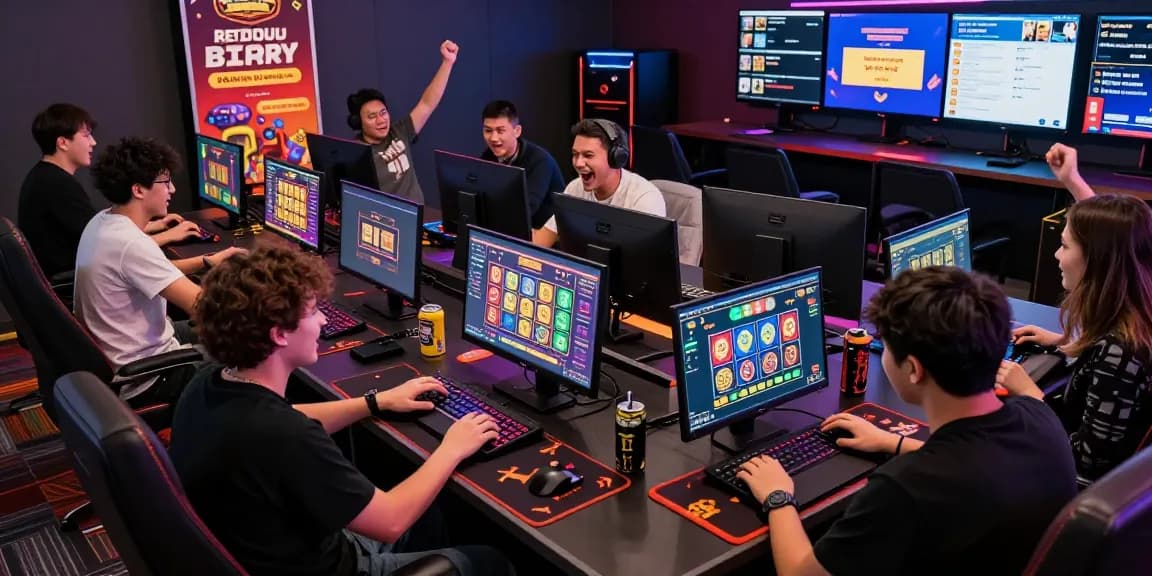 Exciting online gaming scene with a group enjoying the benihtoto link platform, showcasing vibrant games and community.