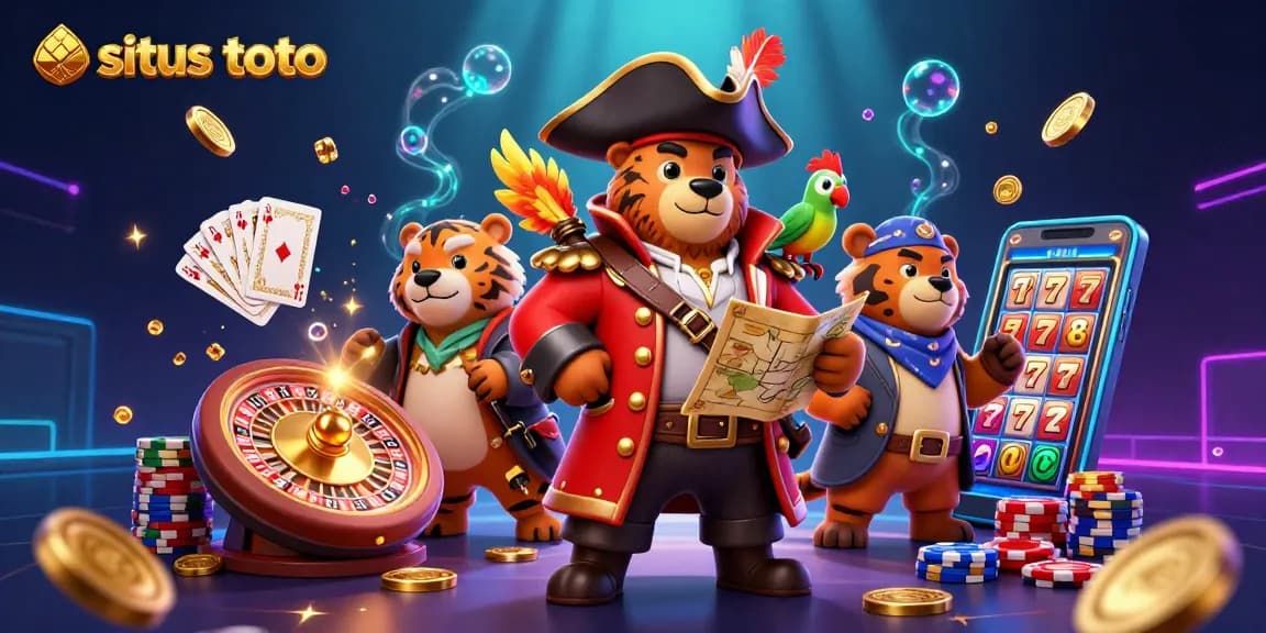 Situs toto pirates spreading golden coins and treasures in a dynamic casino adventure.