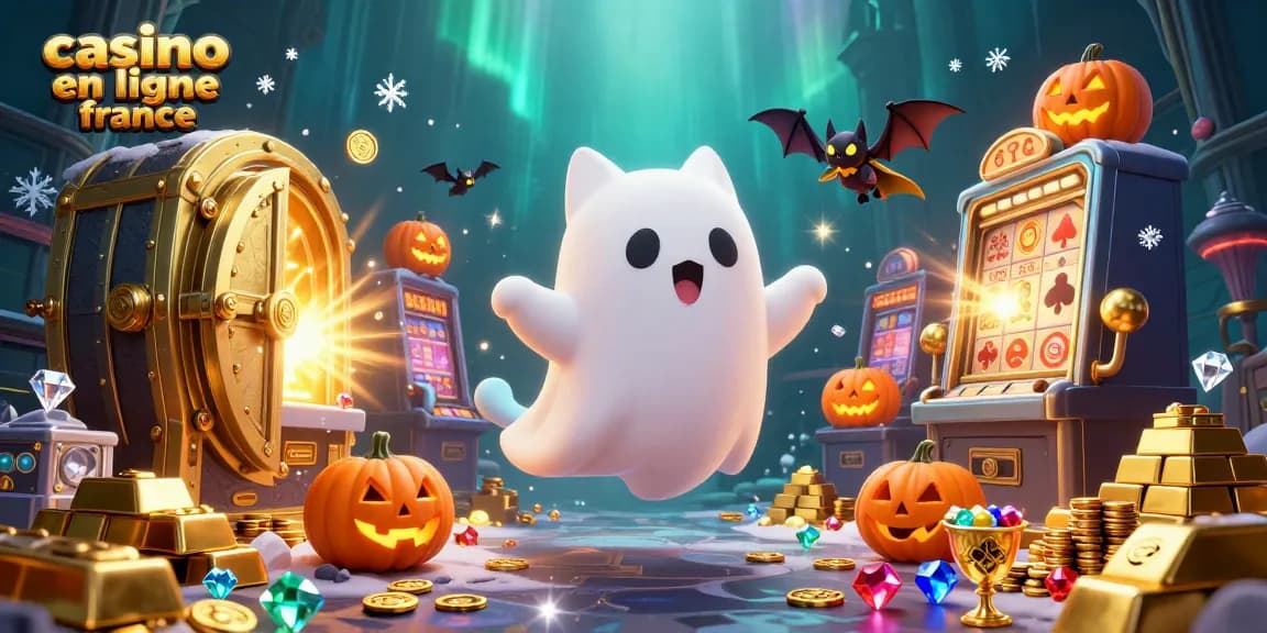 Jouez avec le meilleur des casinos en ligne en France, où un chat fantôme et une chauve-souris accompagnent des jackpots illuminés.
