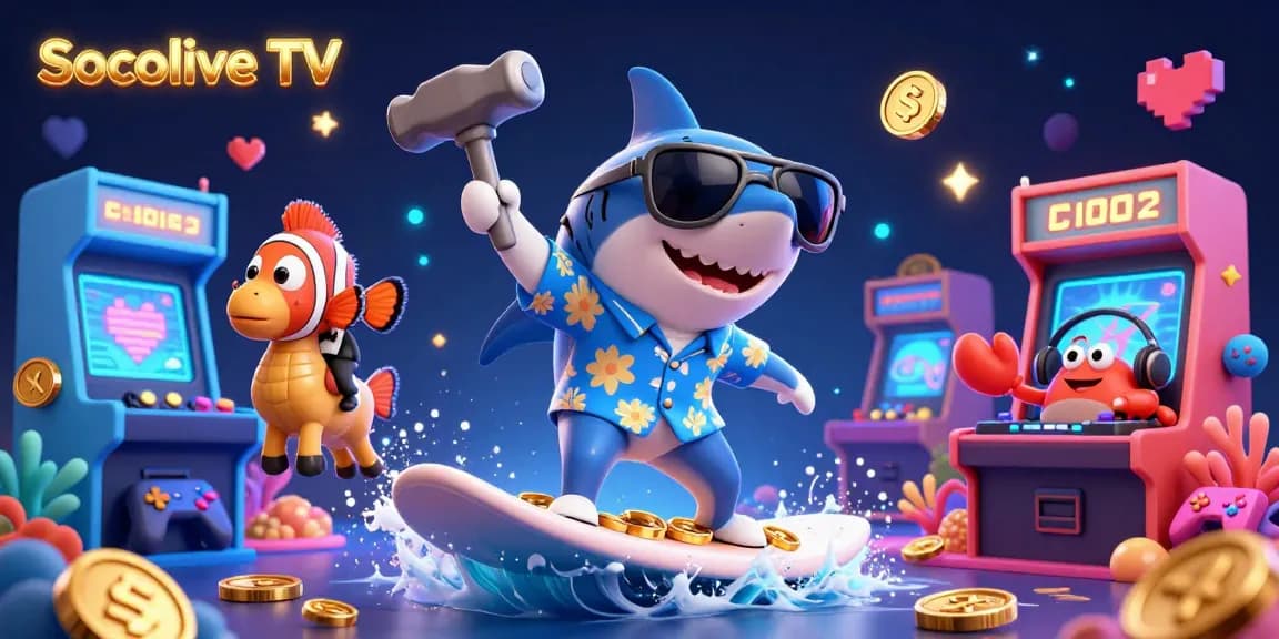 Socolive TV brings thrilling online gaming experiences with dynamic illustrations of playful sea creatures in a vibrant casino world.