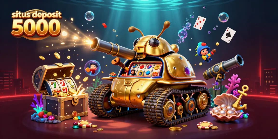 Experience exciting wins at situs deposit 5000 with vibrant slot games in a lively 3D casino scene.