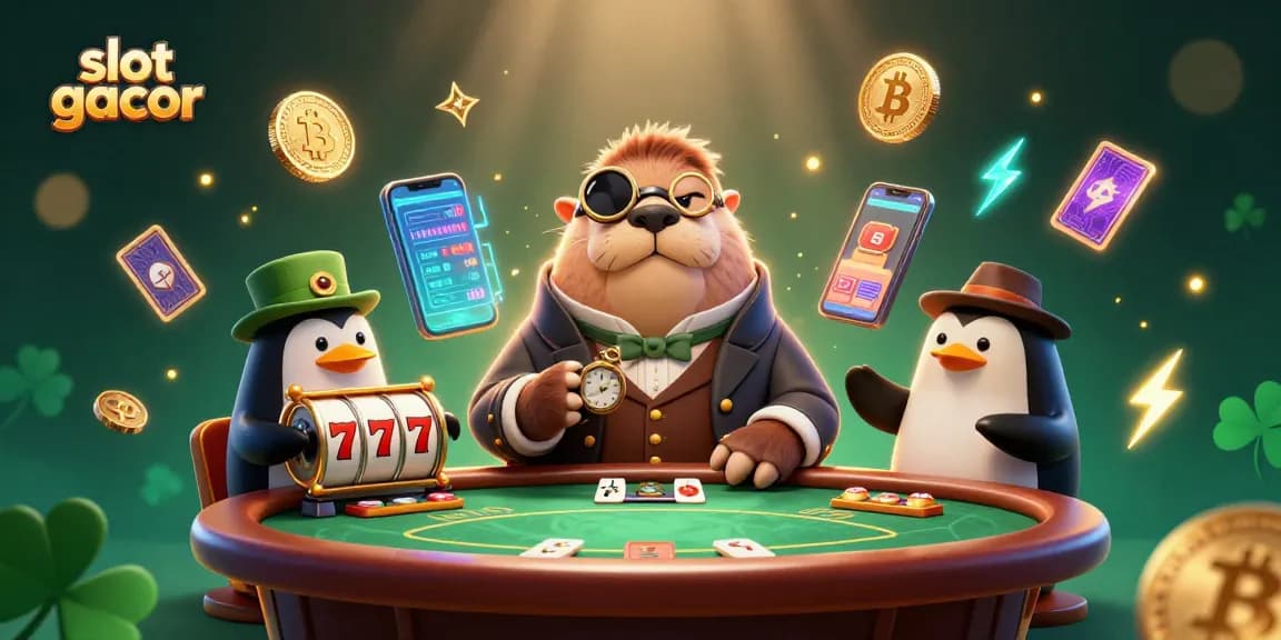Experience thrilling slot gacor gameplay with an underwater poker scene featuring a jolly walrus and dynamic casino elements.