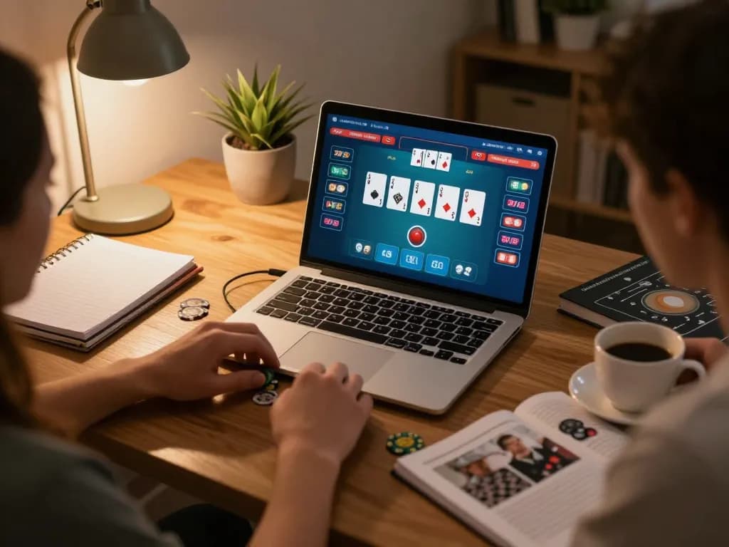 Lu 88 online poker game session showcasing engaged players analyzing strategies at home.