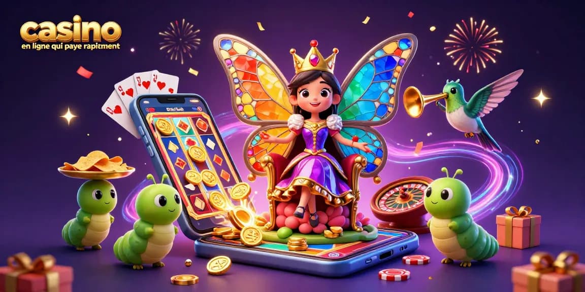 Jouez sur le casino en ligne qui paye rapidement avec une machine à sous colorée et des gains instantanés entourés de joie.