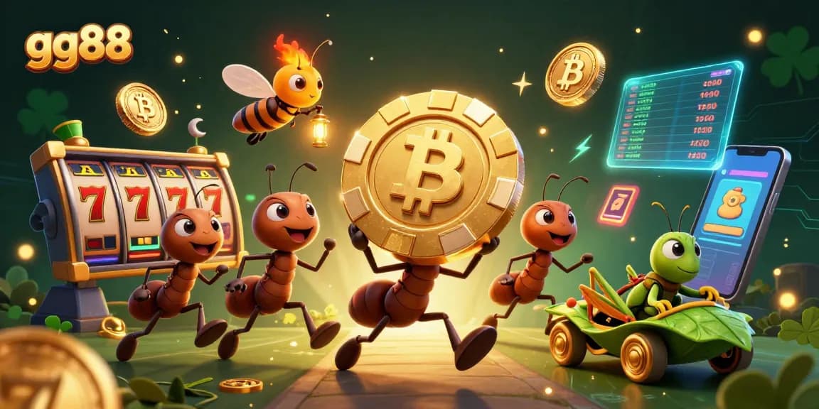 Experience the thrilling gg88 casino adventure with ants and their heist amidst vibrant slots and crypto coins.
