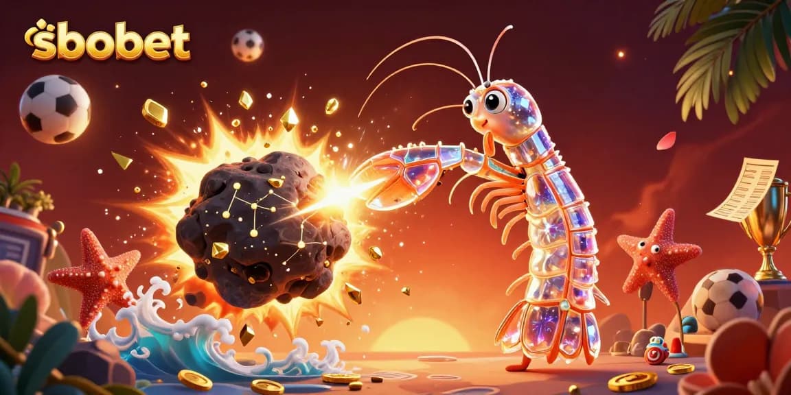 Sbobet sports betting illustration featuring a galactic shrimp and starfish amidst vibrant gaming elements