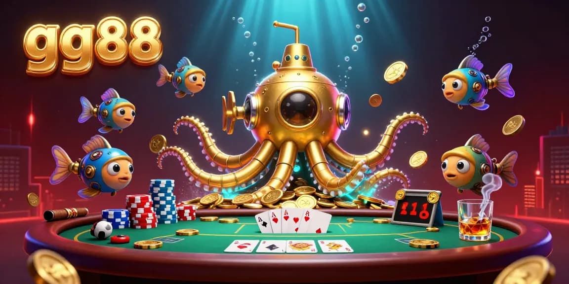 Experience thrilling gambling action with gg88's vibrant 3D kraken submarine scene.