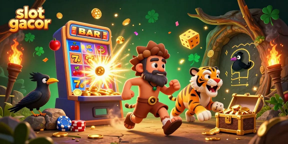 Spin the slot gacor machine for jackpots in a lively prehistoric casino setting.