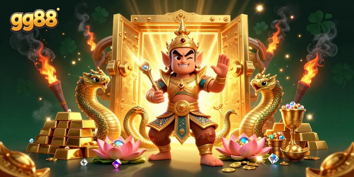 Experience the excitement of gg88 casino gaming with captivating characters, gold treasures, and vibrant visuals.