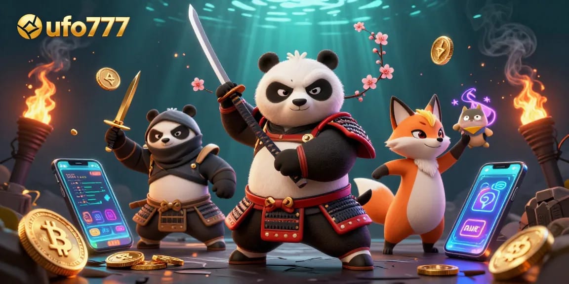 Win big with ufo777 as energized samurai panda, ninja fox, and magical tanuki dominate an exciting casino scene.