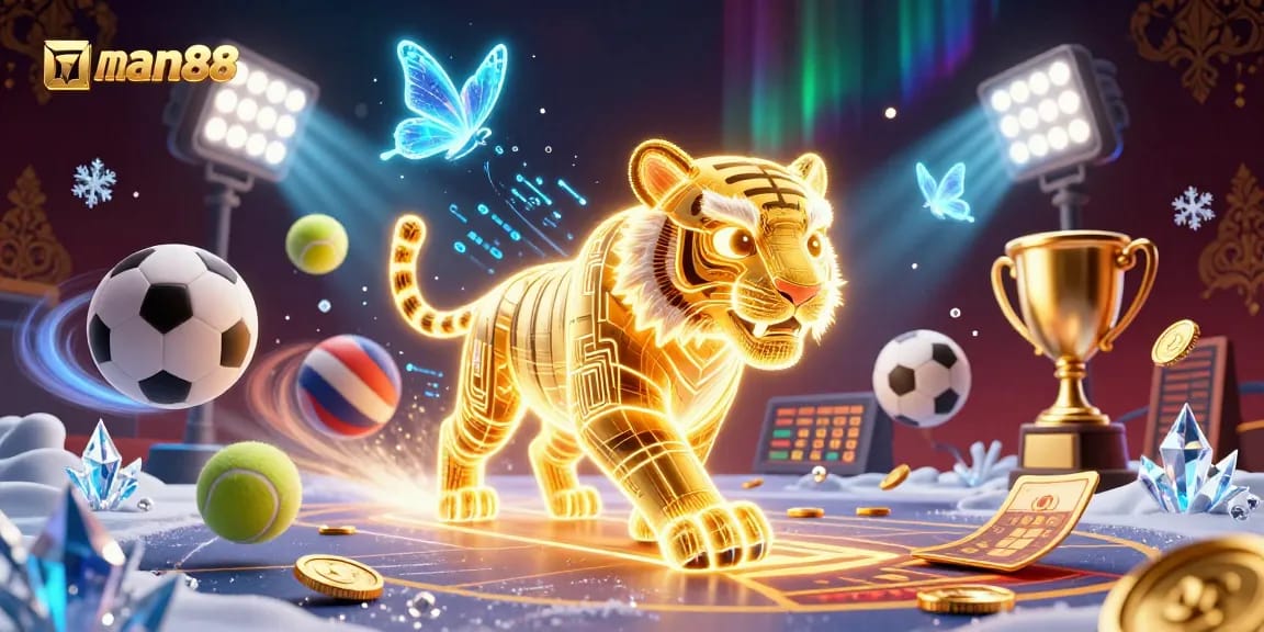 Experience thrilling man88 action featuring a golden tiger in a dynamic digital casino setting.