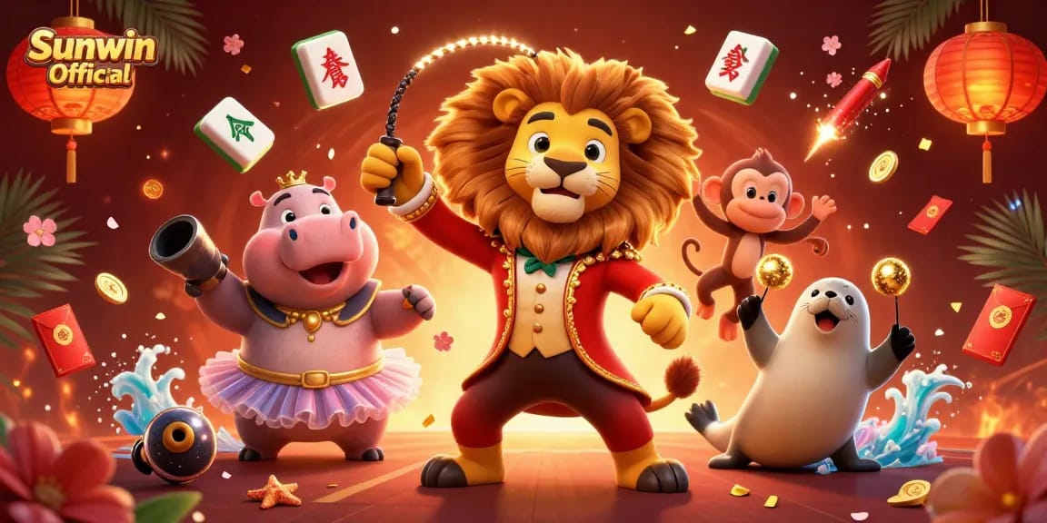 Experience the vibrant thrill of Sunwin Official's engaging casino games with circus characters.