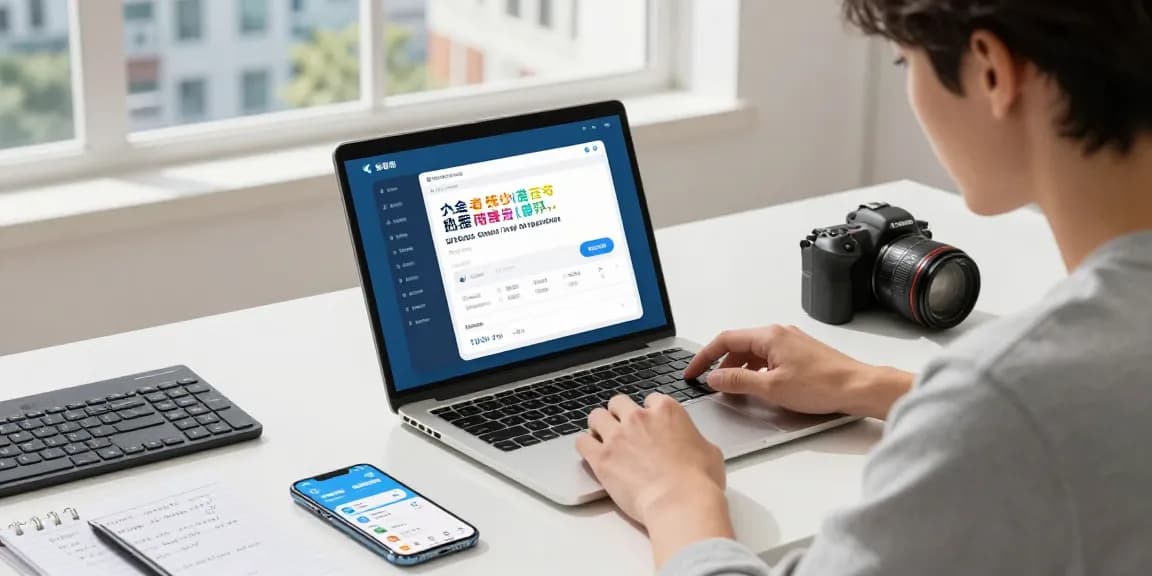 Setting up telegram chinese latest guide on a laptop in a modern workspace with vibrant surroundings.