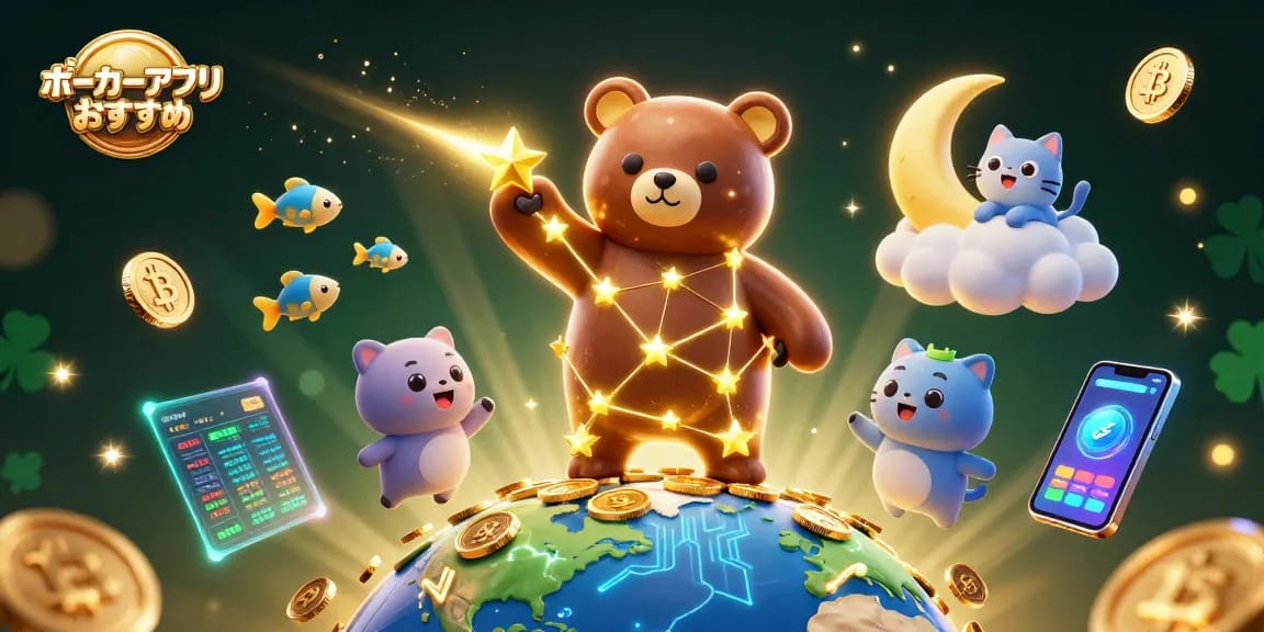 ポーカーアプリ おすすめをテーマにした魅力的なイラストで、リアルマネーでのポーカー体験を紹介。