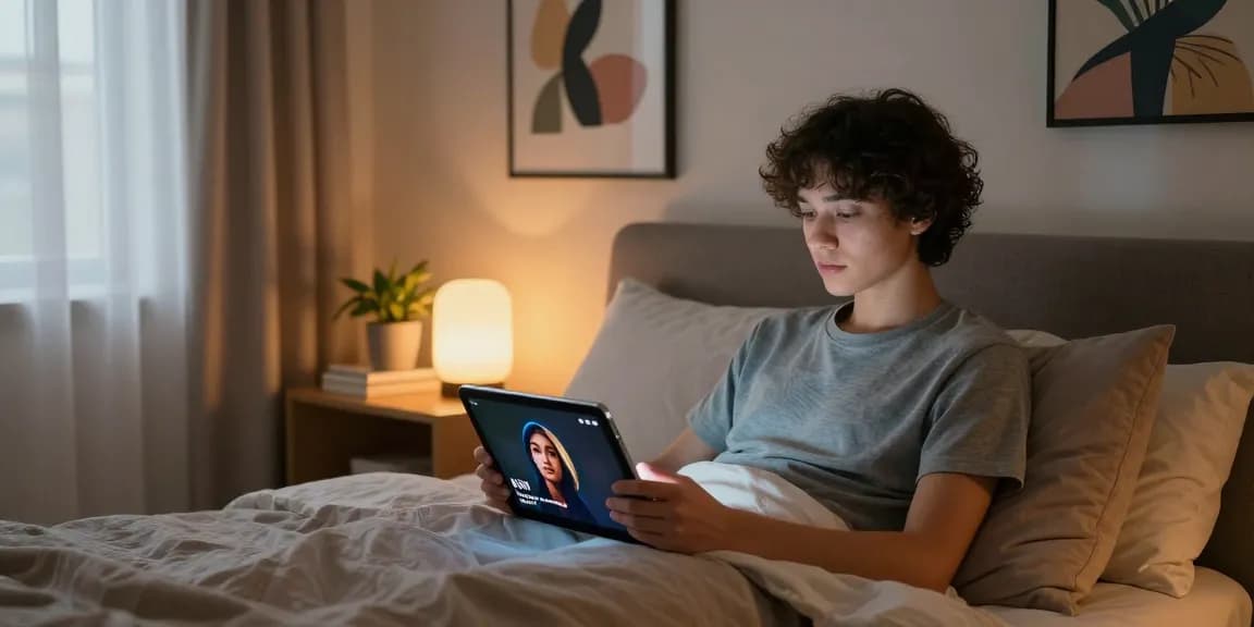 Interactive NSFW AI chat in a cozy bedroom setting, enhancing digital intimacy.