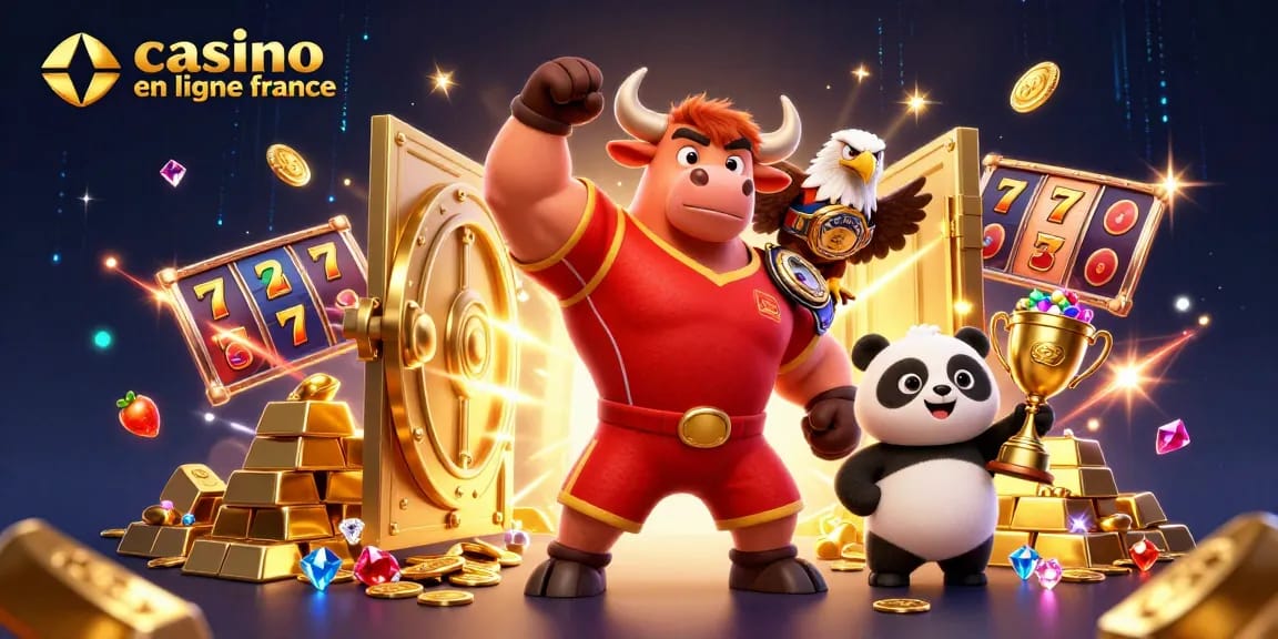 Jouez à des jeux sur casino en ligne France avec le taureau et le panda gagnant.