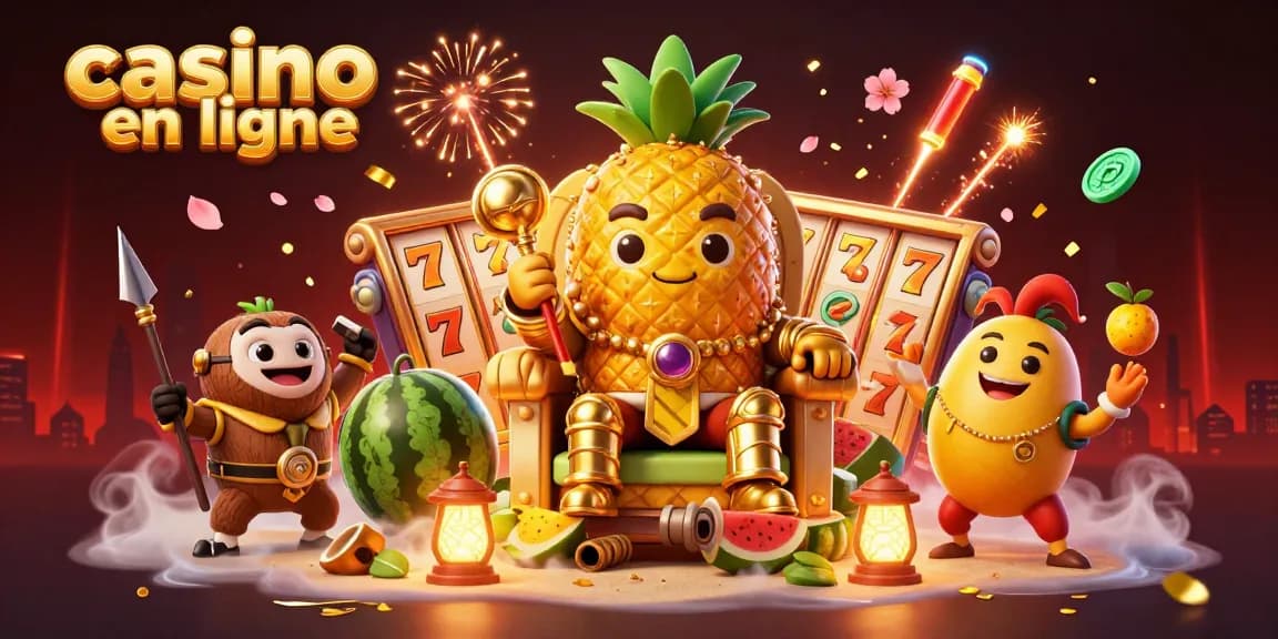 Jouez dans un casino en ligne avec une ambiance dynamique de personnages colorés et des machines à sous.