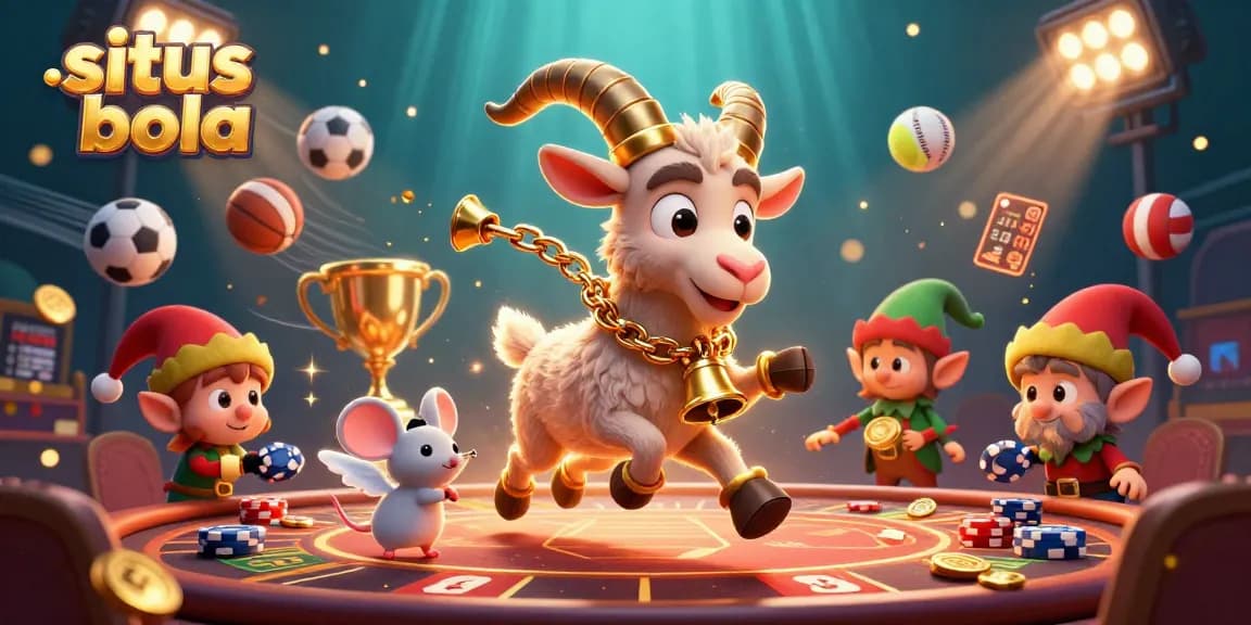 Situs bola features vibrant elements where the Krampus goat manages a thrilling casino scene full of sports excitement.