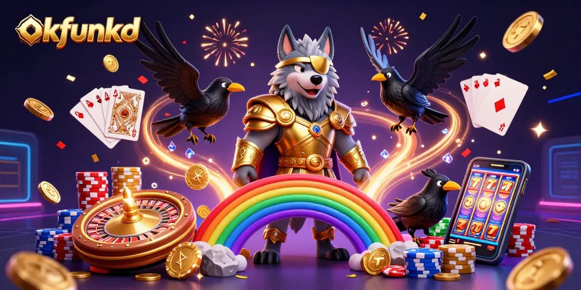 Experience the excitement of okfunkd with vibrant slot machine games in a spectacular casino scene.
