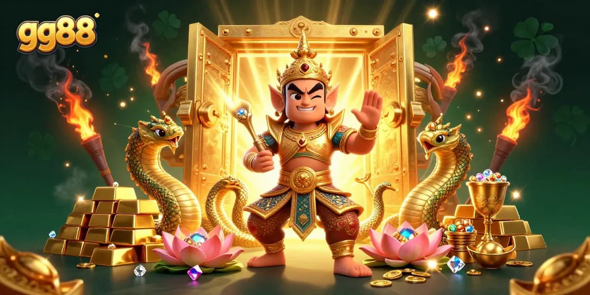 Experience the excitement of gg88 casino gaming with captivating characters, gold treasures, and vibrant visuals.