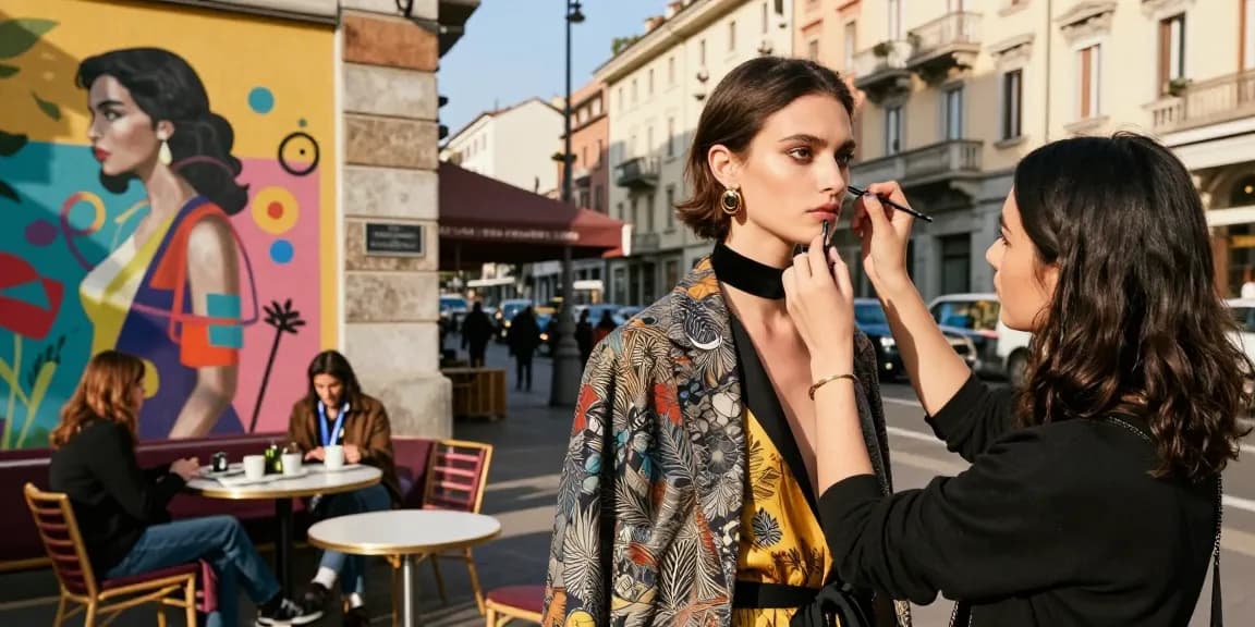 Services photographiques mode Milano avec modèle en tenue élégante dans un décor urbain.
