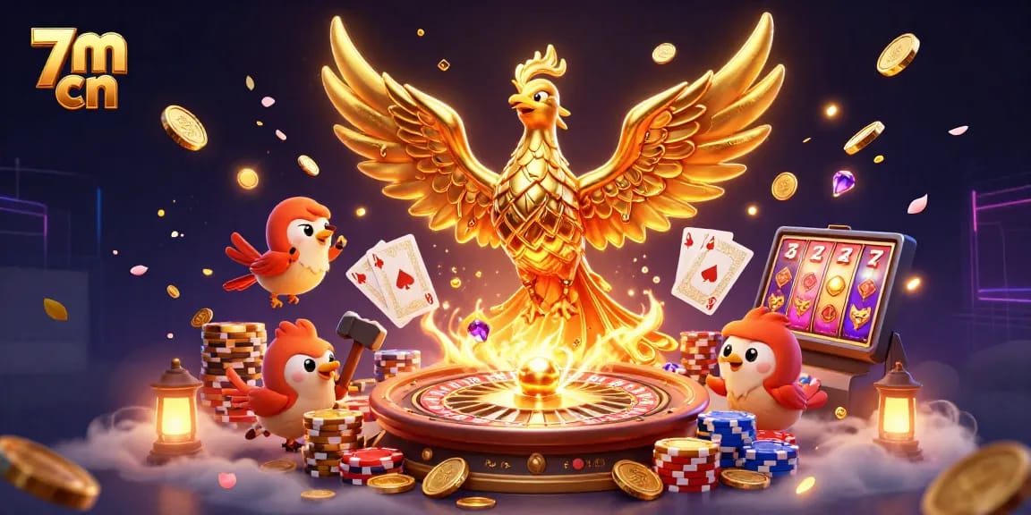 Experience thrilling casino games with 7m cn's live scores and real-time updates in a vibrant 3D illustration.