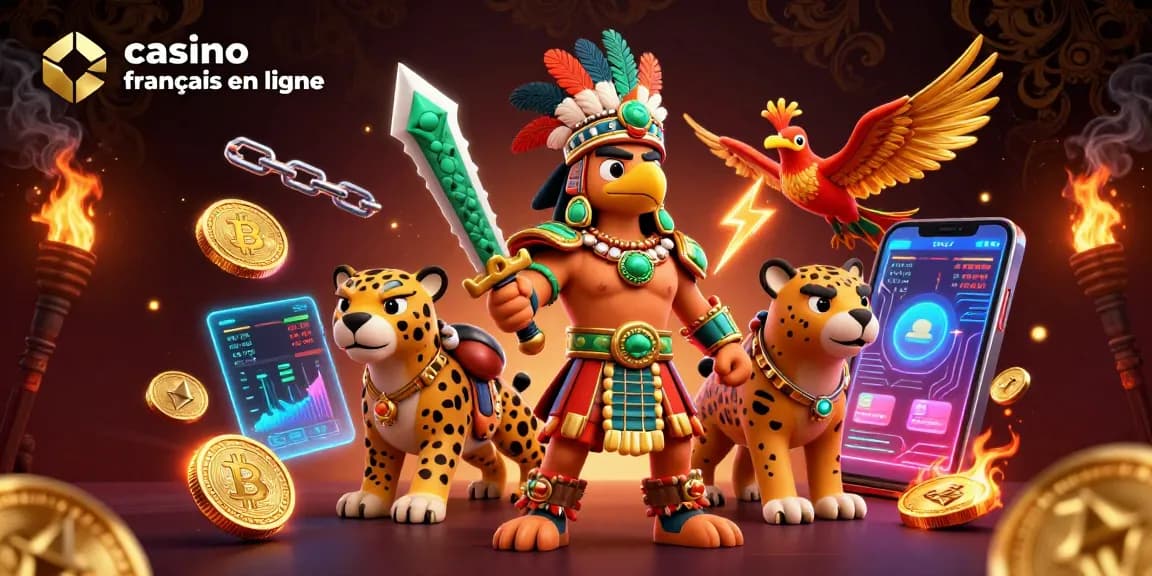 Vivez l'expérience du casino français en ligne avec un guerrier aztèque et des éléments de jeu dynamiques.
