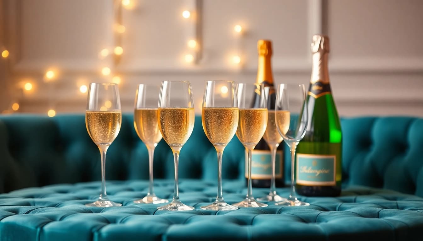 Experience champagne delivery Toronto with elegant bottles and flutes in a warm, inviting setting.
