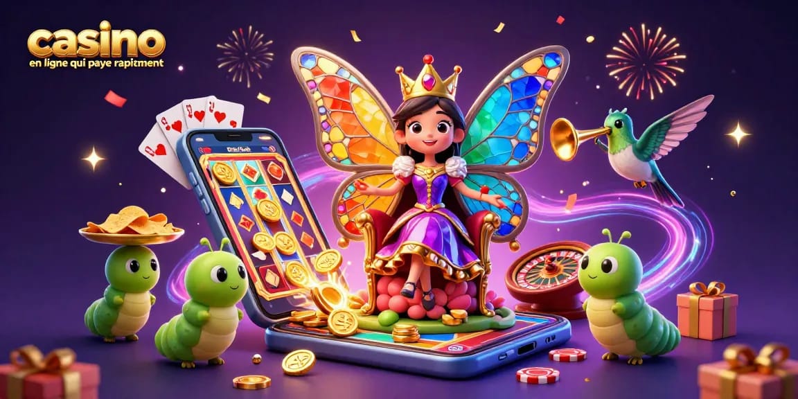 Jouez sur le casino en ligne qui paye rapidement avec une machine à sous colorée et des gains instantanés entourés de joie.