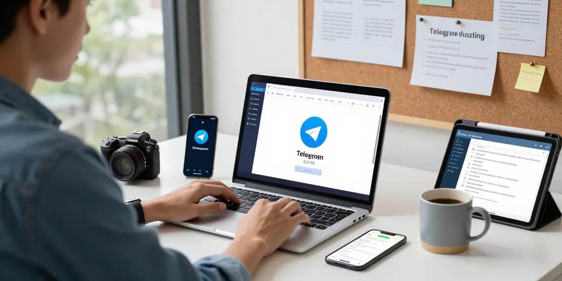 Setting up Telegram in Chinese on a laptop showing telegram chinese latest guide features.