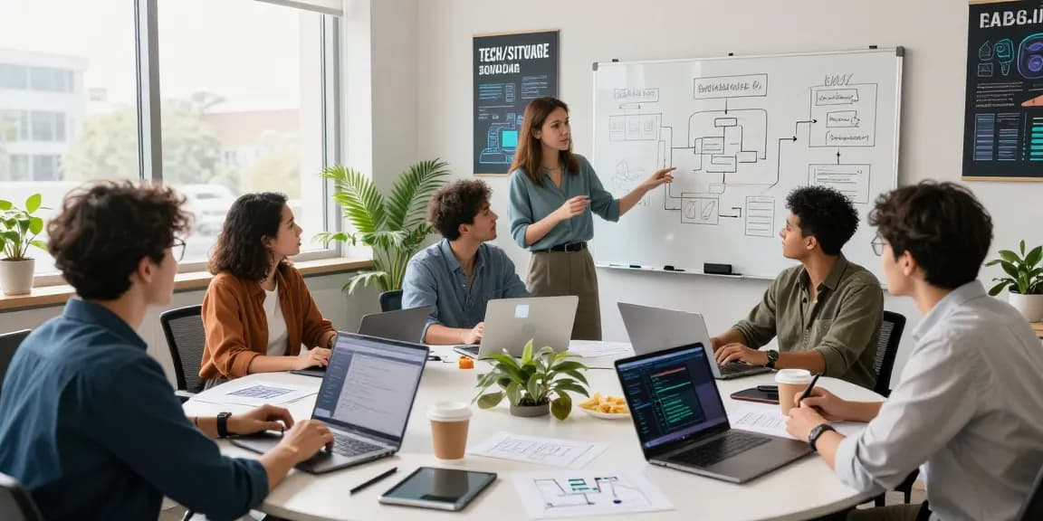 Team collaborating on AI startups 2026 strategy in a vibrant tech office.