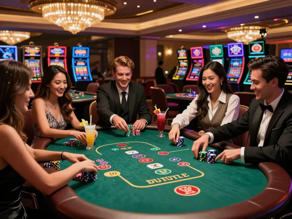 Exciting gambling experience at MM88 casino with friends enjoying poker.