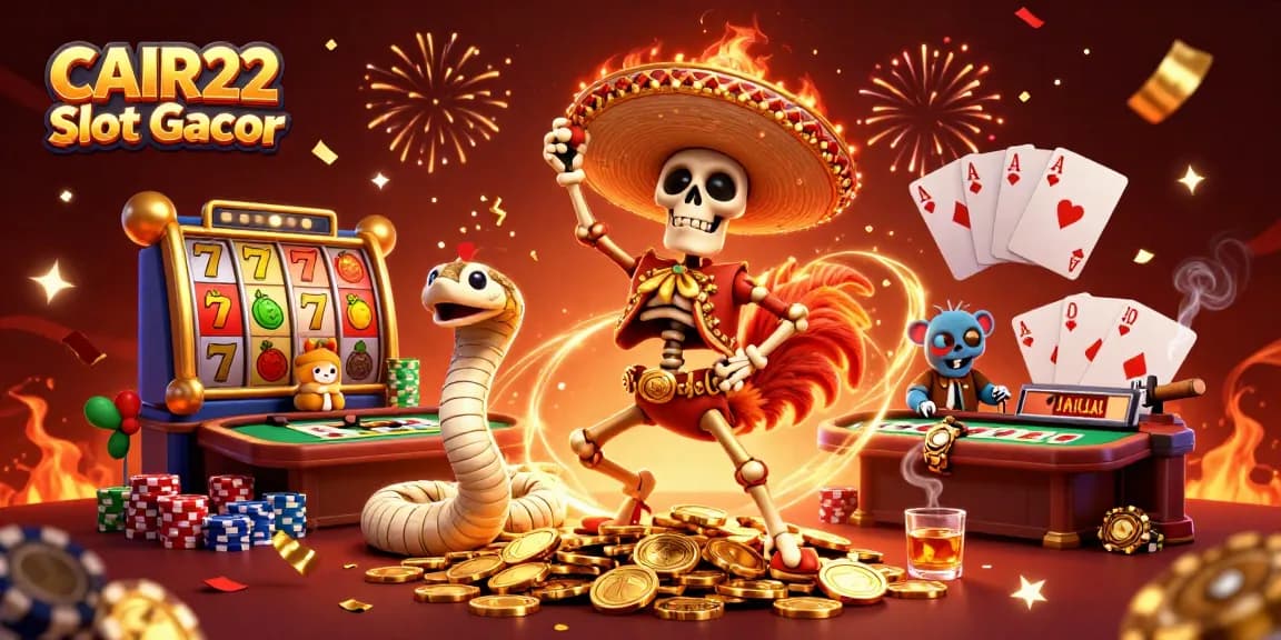 Simak CAIR22 Slot Gacor dengan tengkorak mariachi dan ular mummy di tengah banyak koin emas!