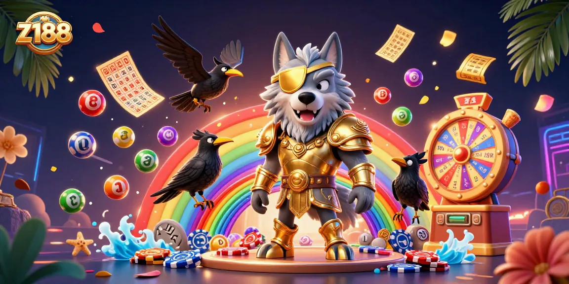 Experience thrills with z188 as Odin and his ravens guard a vibrant casino scene of excitement.
