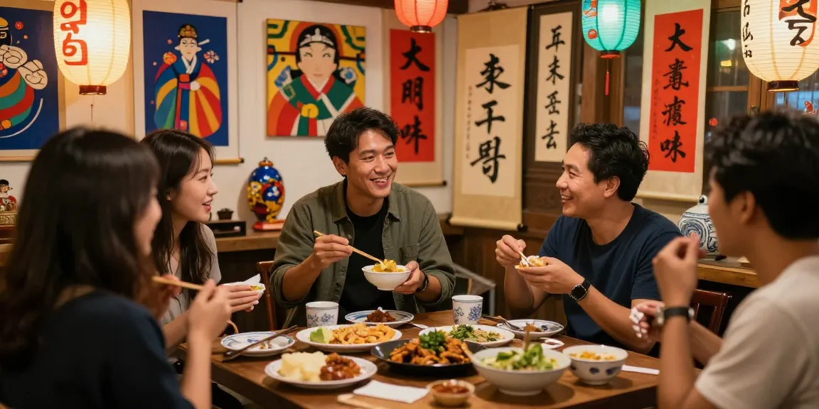 Engaging cultural exchange at https://hanadultalk.com with friends exploring Asian traditions in Spanish.