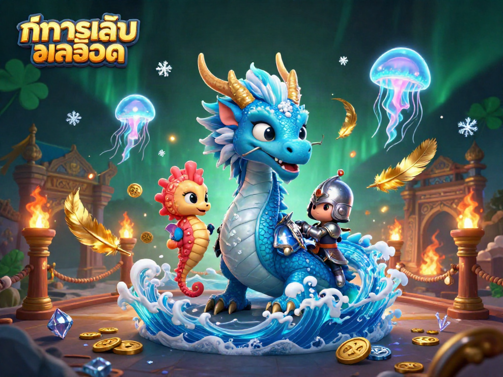สนุกกับช่วงทดลองเล่นสล็อตที่มีมังกรน้ำสีฟ้าและอัศวินม้าน้ำในอารีน่า