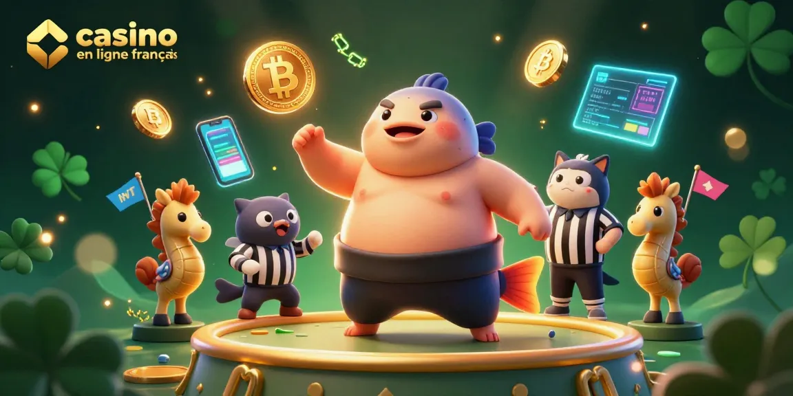 Découvrez les jeux de casino en ligne français avec une illustration captivante de fugu et des éléments de blockchain.