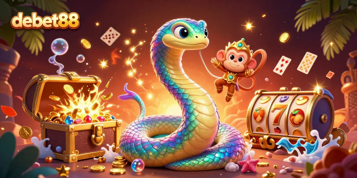 Experience online gaming excitement with debet88's vibrant casino illustration featuring captivating characters.