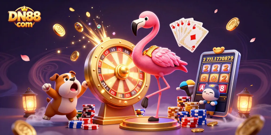 Spin the giant prize wheel at DN88 com with the exciting cartoon game show elements and vibrant casino visuals.