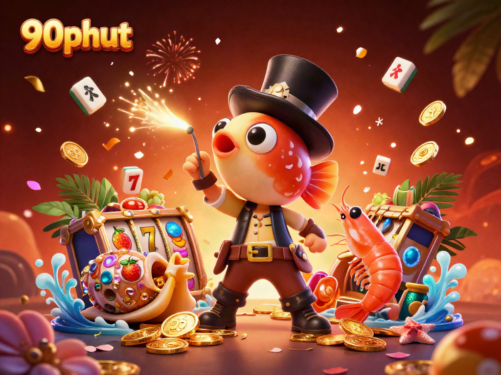 90phut captivates with a whimsical anglerfish luring golden coins amidst vibrant casino elements.