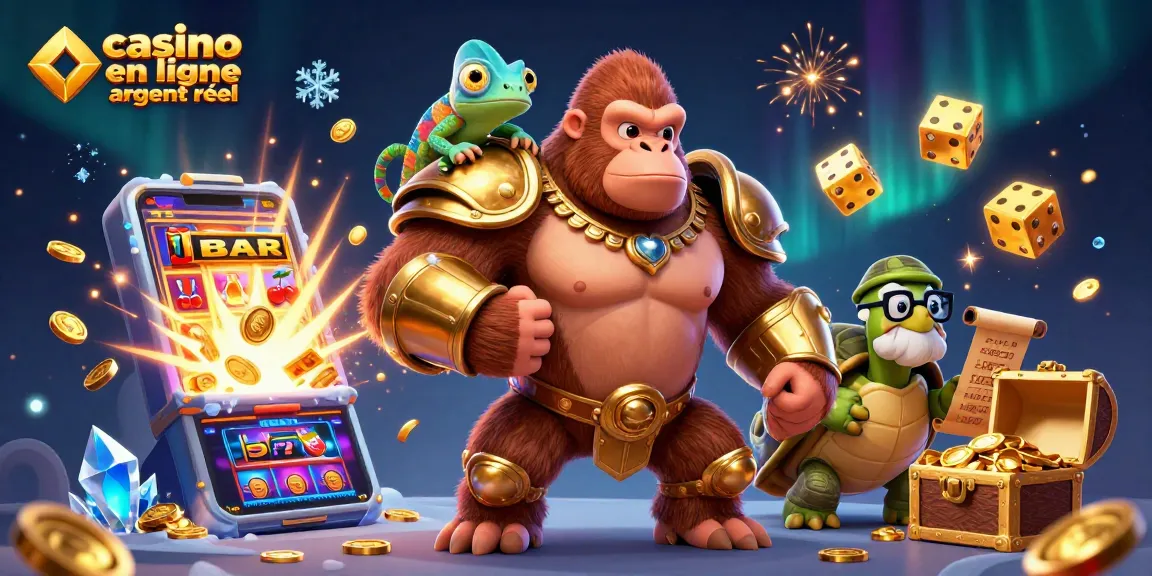 Visualisez l'excitation du casino en ligne argent réel avec un roi gorille puissant et ses compagnons.
