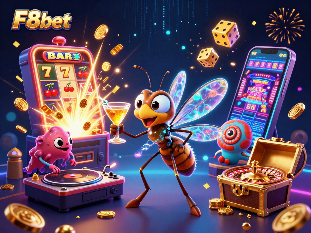 Engage with F8bet's vibrant casino universe featuring animated characters and exciting game elements.