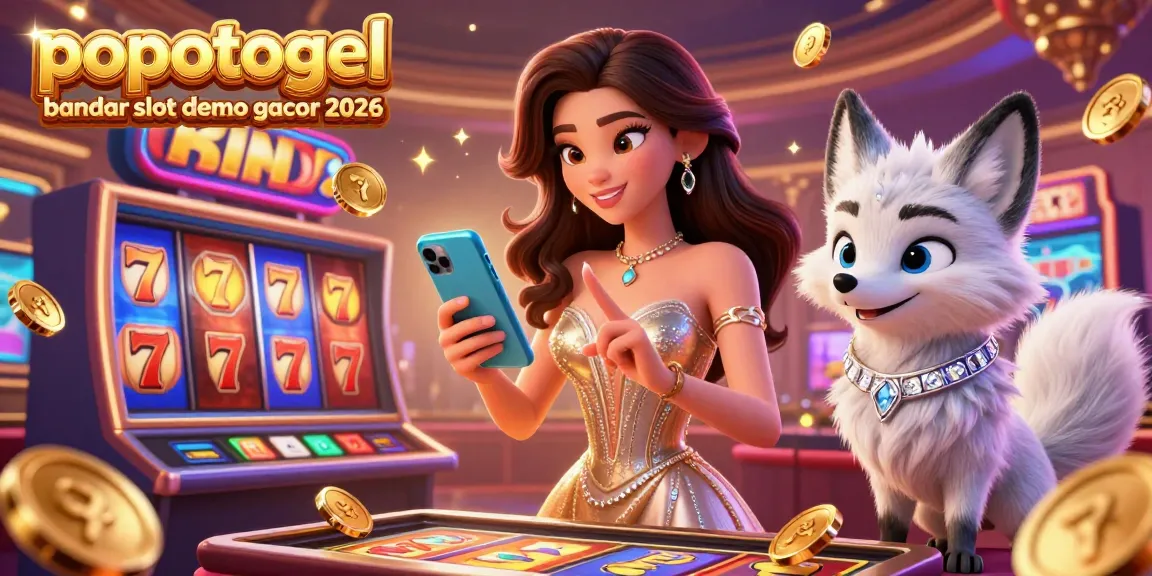 Engage with the popotogel bandar slot demo gacor 2026 experience featuring a glamorous woman playing interactive slots.
