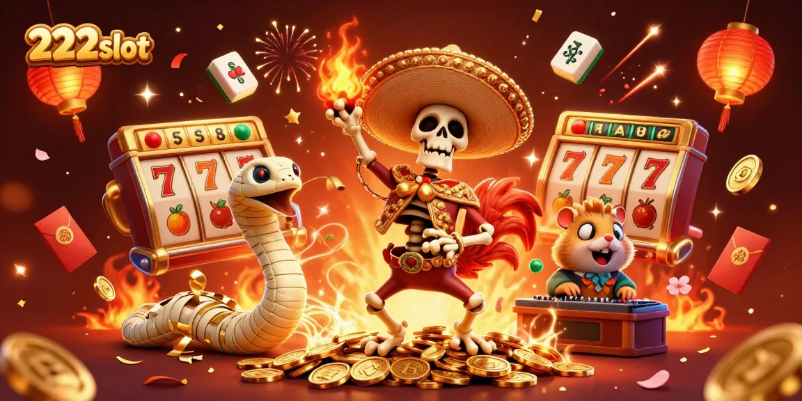 Menyenangkan bermain di 222slot dengan skeleton mariachi, ular mummy, dan hamster DJ di tengah koin emas.