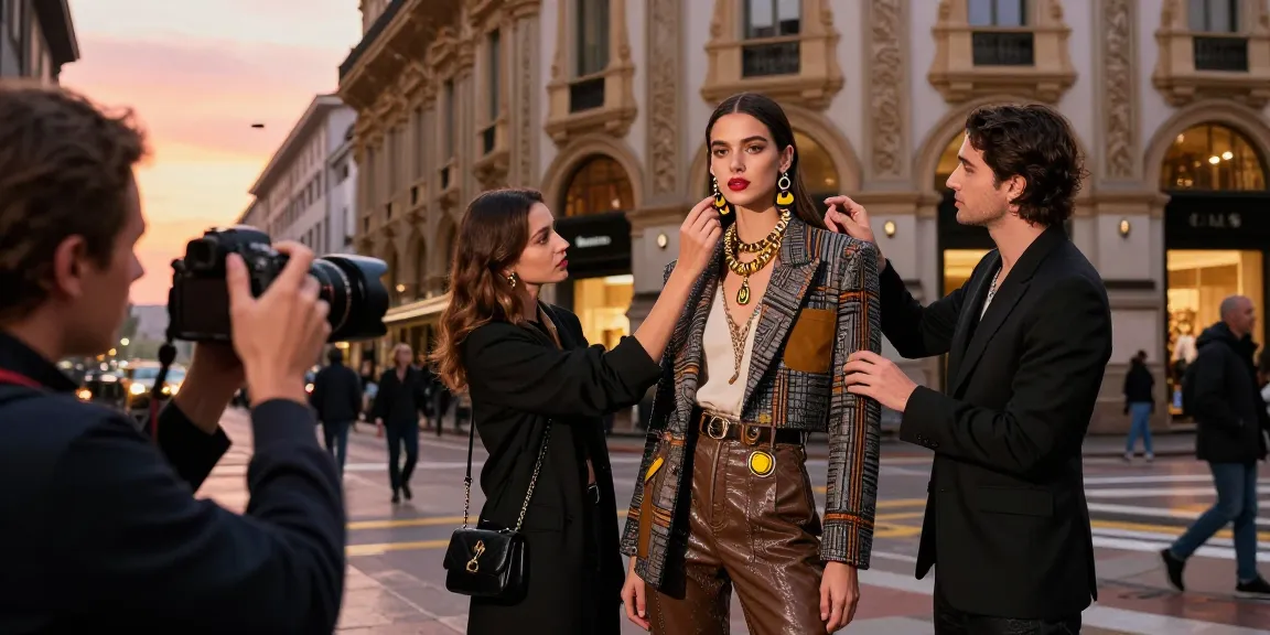 Servizi fotografici moda Milano con modella in outfit stiloso a Milano durante il tramonto.