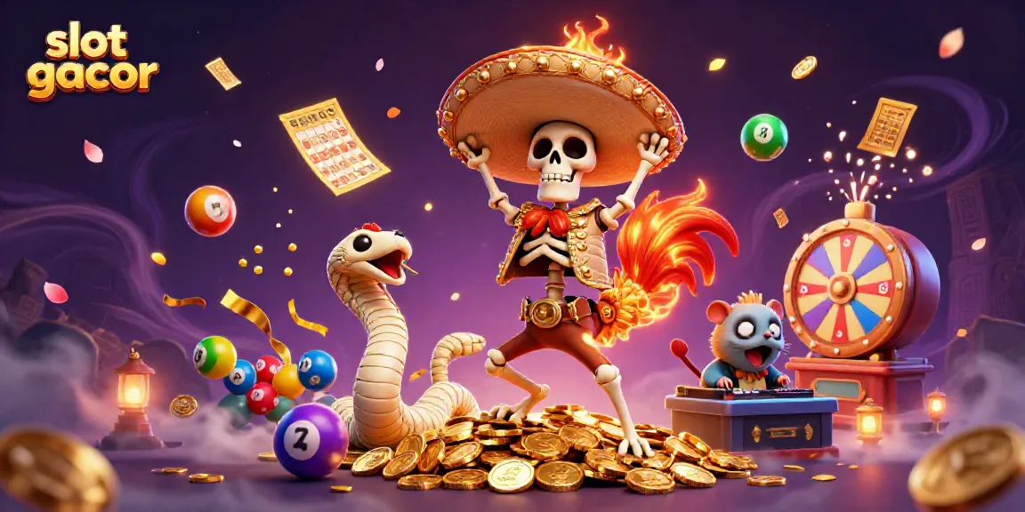 Experience the thrill of slot gacor with a festive 3D casino scene filled with characters and vibrant elements.