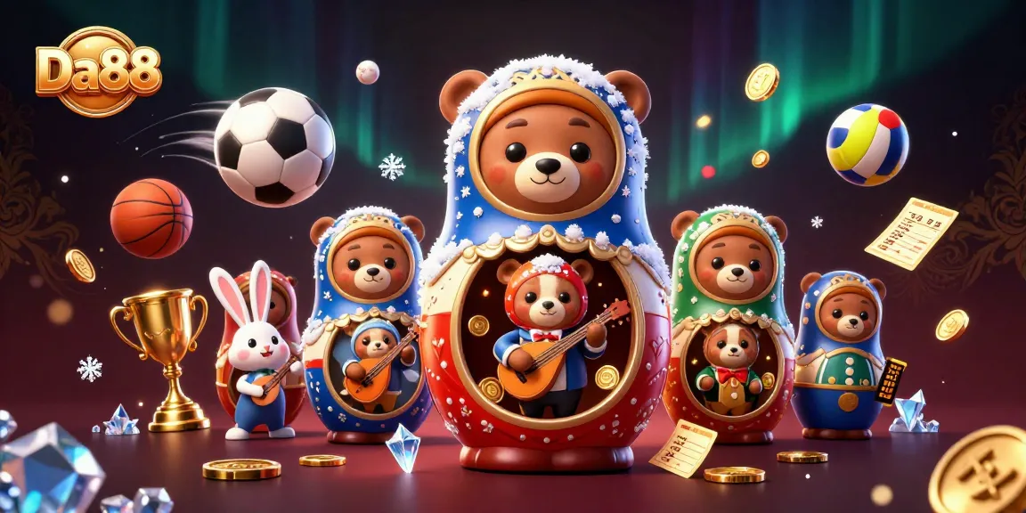 Experience thrilling casino vibes with Da88 through a vibrant 3D cartoon illustration featuring lively characters and game elements.