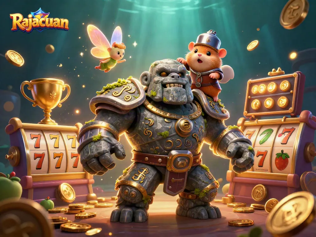 Spin the reels with Rajacuan's vibrant slot adventure featuring thrilling golden treasures and magical characters.